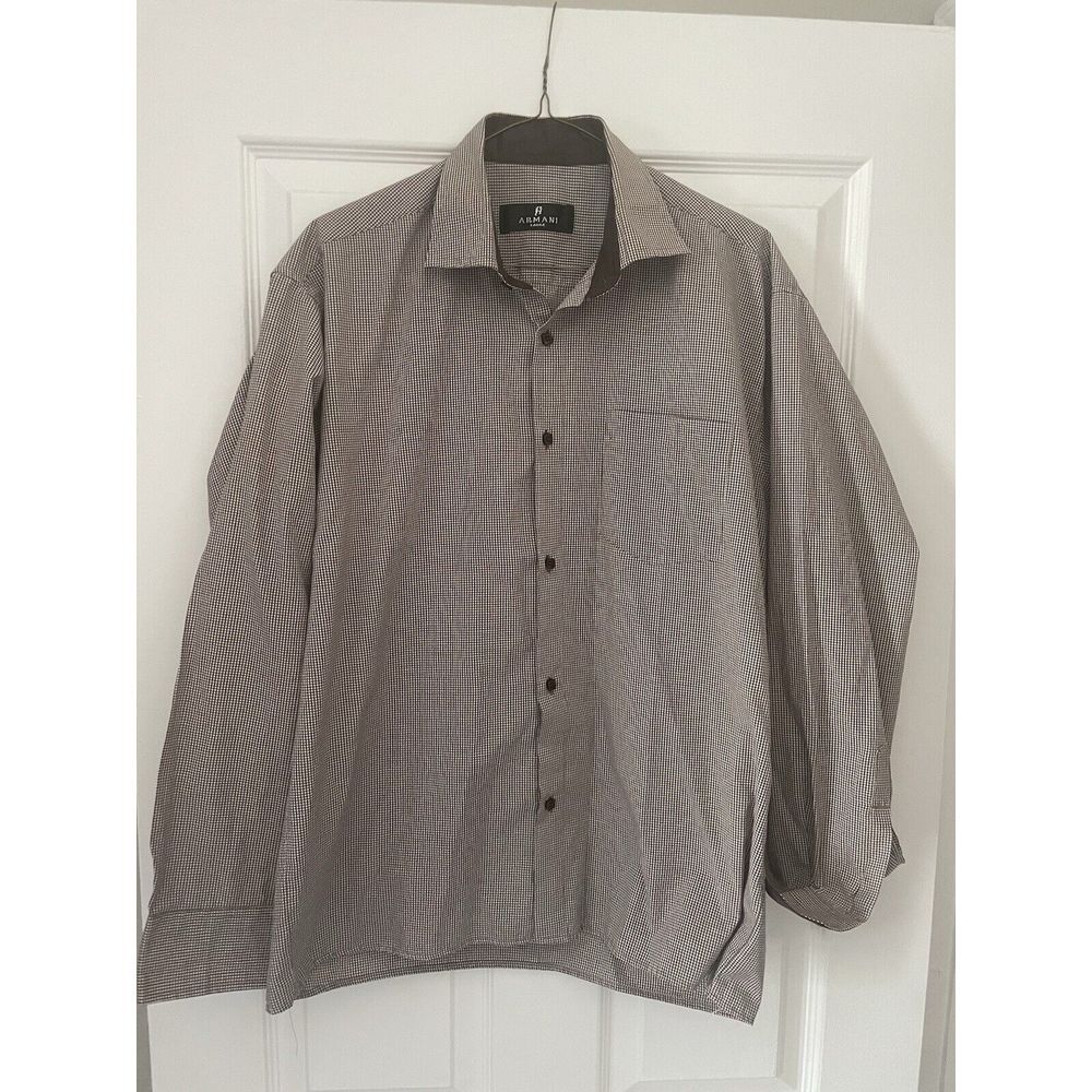 Men's Armani Burgundy Red Plaid Long Sleeve Button Up Dress Shirt Size Large